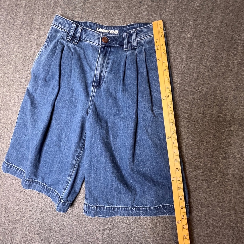 Lands End Pleated Bermuda Shorts Womens 6 Blue Denim High Rise 90s Mom Coastal - Picture 4 of 12